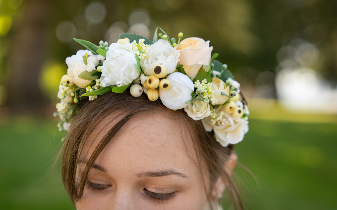 floral tiara kokoshnik on brides head