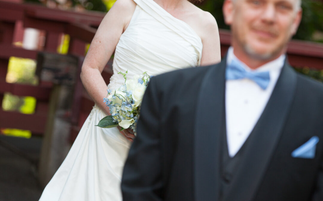 bride approaches unwitting groom