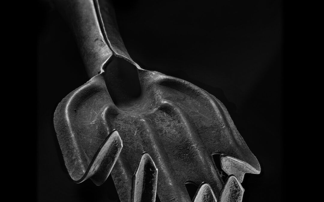 black and white macro close up of gardening tool