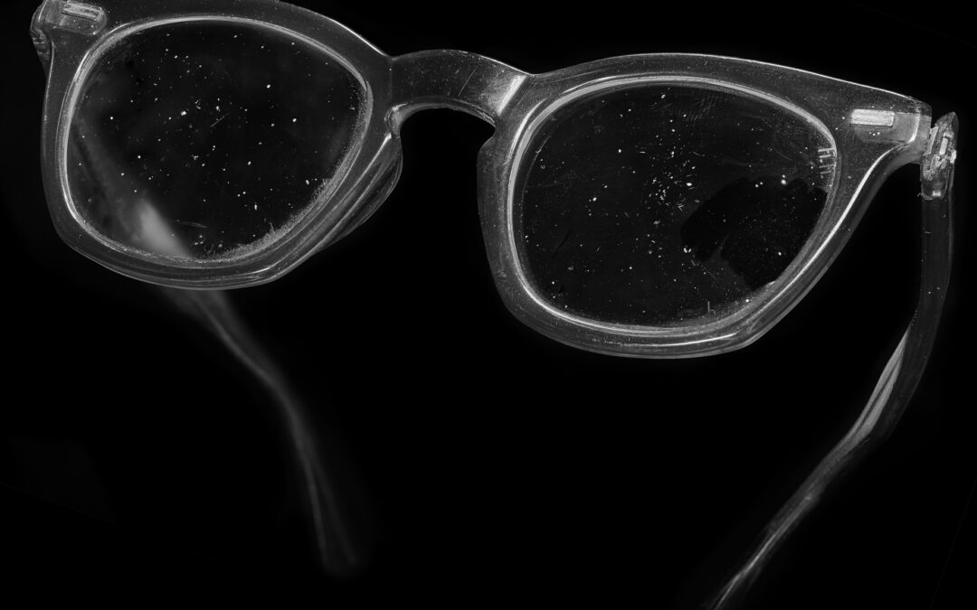 dramatic black and white photo of vintage safety glasses